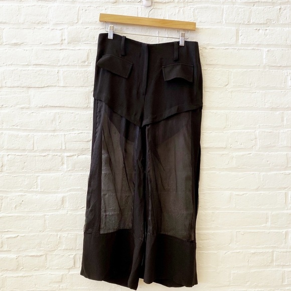 Rosa Cha || Sheer Panel Tuxedo Stripe Pants Wide Leg Black 2 - Picture 1 of 10